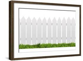 White Fence with Green Grass Isolated on White with Clipping Path-ilker canikligil-Framed Photographic Print