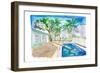 White Fences In Key West with Conch Pool in the Sun-M. Bleichner-Framed Art Print