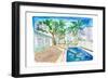 White Fences In Key West with Conch Pool in the Sun-M. Bleichner-Framed Art Print