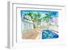 White Fences In Key West with Conch Pool in the Sun-M. Bleichner-Framed Art Print