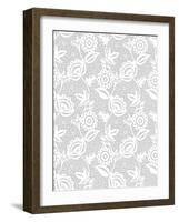 White Floral Lace Pattern-Murika-Framed Art Print