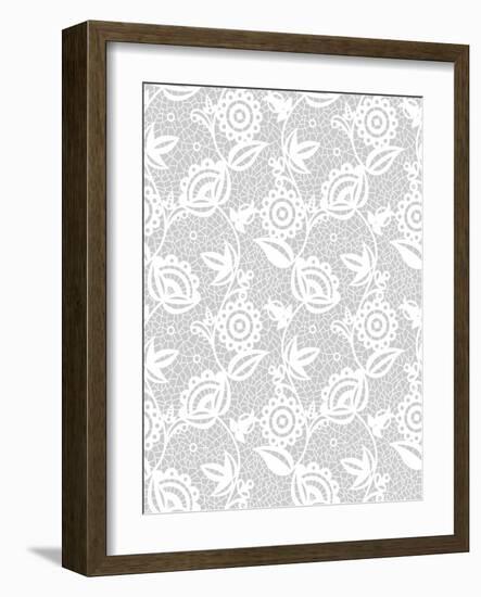 White Floral Lace Pattern-Murika-Framed Art Print