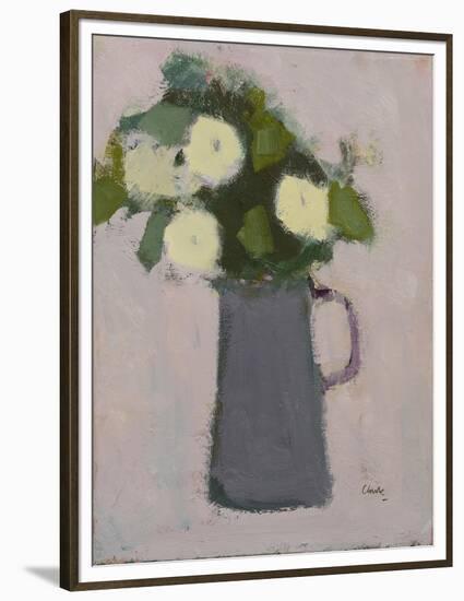 White flowers, grey jug, 2017-Michael Clark-Framed Premium Giclee Print