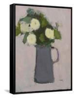 White flowers, grey jug, 2017-Michael Clark-Framed Stretched Canvas