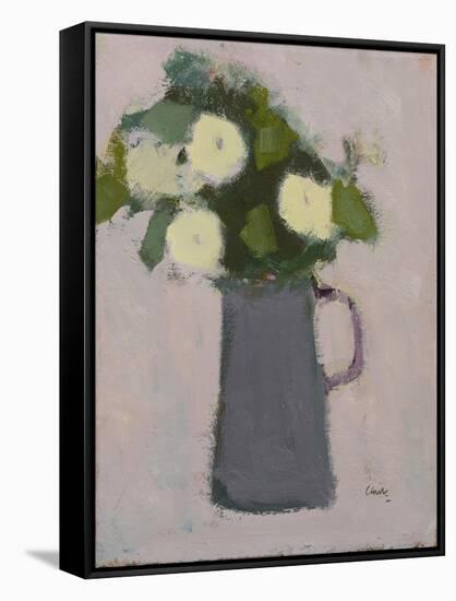 White flowers, grey jug, 2017-Michael Clark-Framed Stretched Canvas
