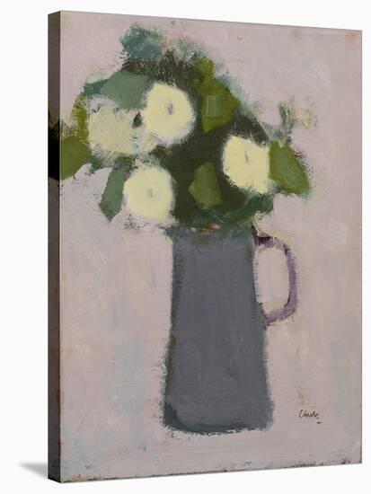 White flowers, grey jug, 2017-Michael Clark-Stretched Canvas