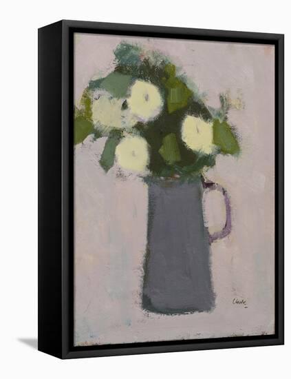 White flowers, grey jug, 2017-Michael Clark-Framed Stretched Canvas