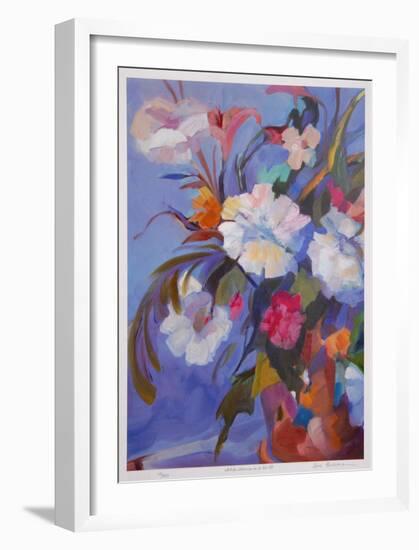 White Flowers in Red Pot-Zora Buchanan-Framed Collectable Print