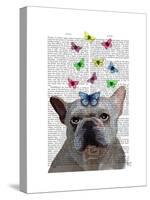 White French Bulldog and Butterflies-Fab Funky-Stretched Canvas