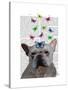 White French Bulldog and Butterflies-Fab Funky-Stretched Canvas