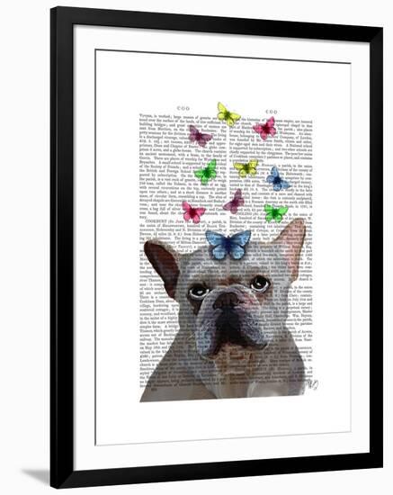 White French Bulldog and Butterflies-Fab Funky-Framed Art Print