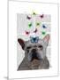 White French Bulldog and Butterflies-Fab Funky-Mounted Art Print