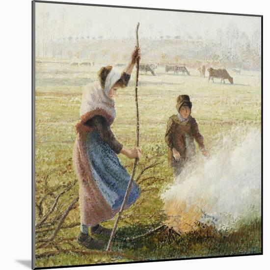 White Frost, Woman Breaking Up Wood, 1890-Camille Pissarro-Mounted Giclee Print