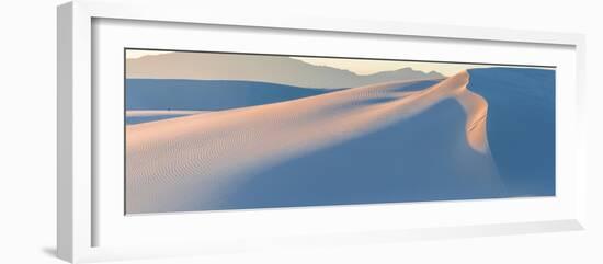 White gypsum sand dunes in desert and under clear sky, White Sands National Monument, New Mexico...-Panoramic Images-Framed Photographic Print