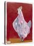 White Hen, Red Background 3-Maria Pietri Lalor-Stretched Canvas