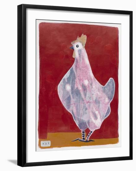 White Hen, Red Background 3-Maria Pietri Lalor-Framed Giclee Print