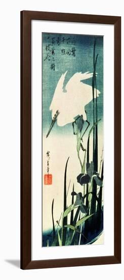 White Heron and Iris-Ando Hiroshige-Framed Giclee Print