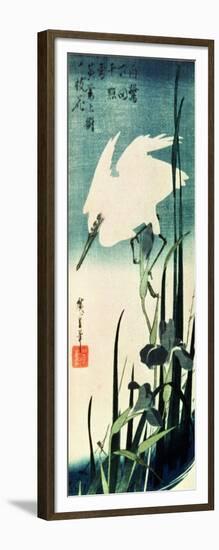 White Heron and Iris-Ando Hiroshige-Framed Giclee Print