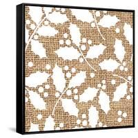 White Holly Branches Burlap-Joanne Paynter Design-Framed Stretched Canvas