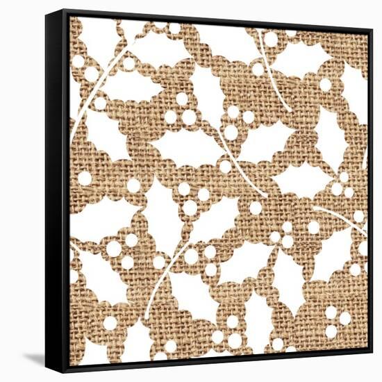 White Holly Branches Burlap-Joanne Paynter Design-Framed Stretched Canvas