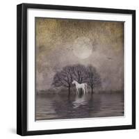 White Horse in Pond-Dawne Polis-Framed Art Print