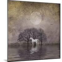 White Horse in Pond-Dawne Polis-Mounted Art Print