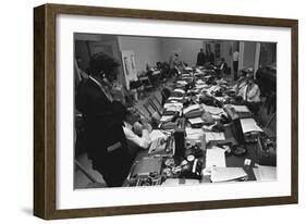 White House Press Room During President Lyndon Johnson's Gall Bladder Surgery, 1965-null-Framed Photo