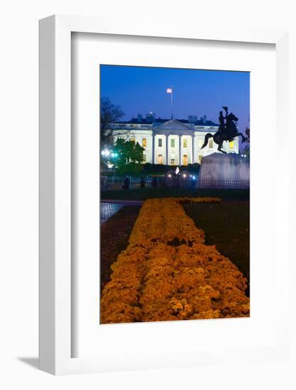 White House with flowers at dusk, Washington DC, USA-null-Framed Photographic Print