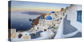 White Houses and Blue Domes of the Churches Dominate the Aegean Sea, Oia, Santorini-Roberto Moiola-Stretched Canvas