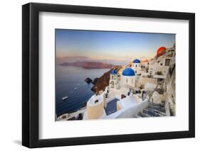 White Houses and Blue Domes of the Churches Dominate the Aegean Sea, Oia, Santorini-Roberto Moiola-Framed Photographic Print