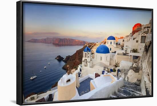 White Houses and Blue Domes of the Churches Dominate the Aegean Sea, Oia, Santorini-Roberto Moiola-Framed Photographic Print