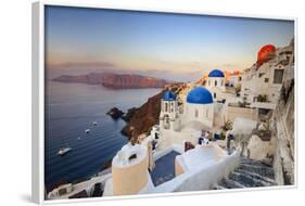 White Houses and Blue Domes of the Churches Dominate the Aegean Sea, Oia, Santorini-Roberto Moiola-Framed Photographic Print