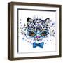 White Leopard T-Shirt Graphics. Cool Leopard Illustration with Splash Watercolor Textured Backgrou-Dabrynina Alena-Framed Art Print