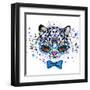 White Leopard T-Shirt Graphics. Cool Leopard Illustration with Splash Watercolor Textured Backgrou-Dabrynina Alena-Framed Art Print