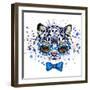 White Leopard T-Shirt Graphics. Cool Leopard Illustration with Splash Watercolor Textured Backgrou-Dabrynina Alena-Framed Art Print