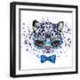 White Leopard T-Shirt Graphics. Cool Leopard Illustration with Splash Watercolor Textured Backgrou-Dabrynina Alena-Framed Art Print