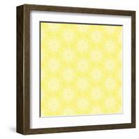 White Line Flower Circular Pattern on Yellow Background-amovita-Framed Art Print