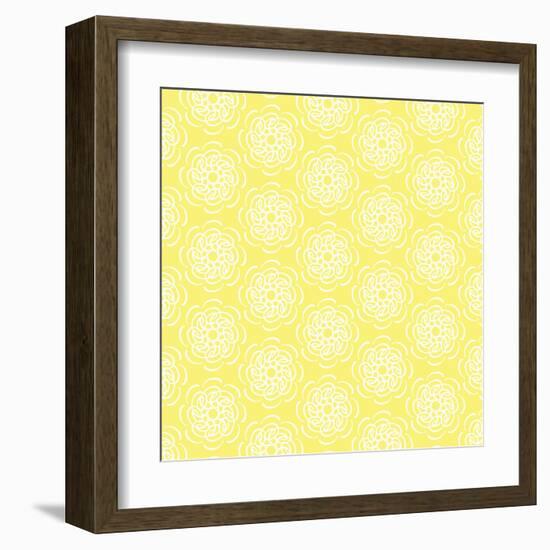 White Line Flower Circular Pattern on Yellow Background-amovita-Framed Art Print