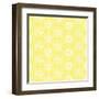 White Line Flower Circular Pattern on Yellow Background-amovita-Framed Art Print