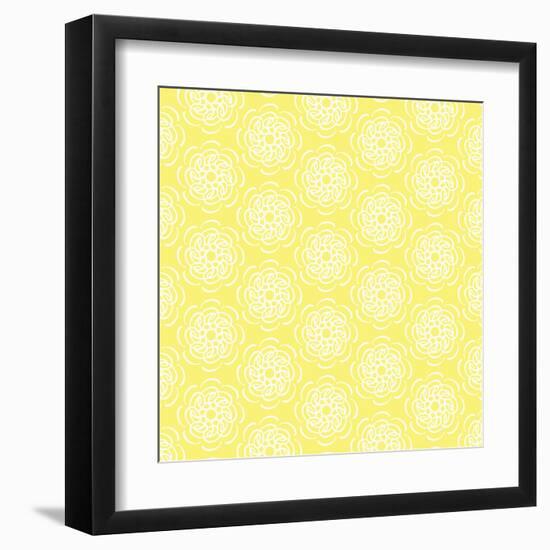 White Line Flower Circular Pattern on Yellow Background-amovita-Framed Art Print