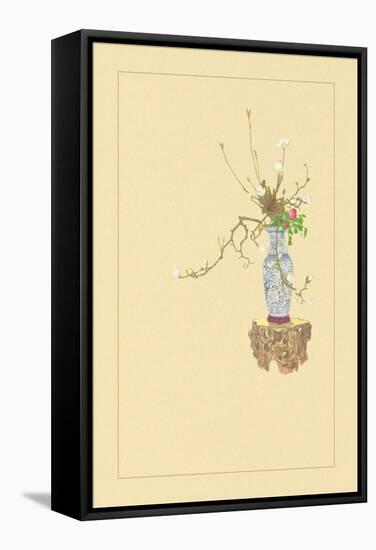 White Magnolia and Peony-Sofu Teshigahara-Framed Stretched Canvas