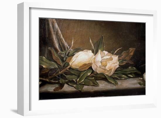 White Magnolias on a Blue Cloth-Martin Johnson Heade-Framed Giclee Print