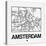 White Map of Amsterdam-NaxArt-Stretched Canvas