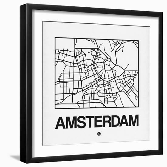 White Map of Amsterdam-NaxArt-Framed Art Print