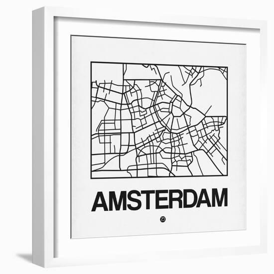 White Map of Amsterdam-NaxArt-Framed Art Print
