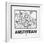 White Map of Amsterdam-NaxArt-Framed Art Print