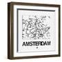 White Map of Amsterdam-NaxArt-Framed Art Print