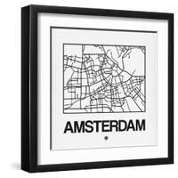 White Map of Amsterdam-NaxArt-Framed Art Print