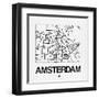 White Map of Amsterdam-NaxArt-Framed Art Print