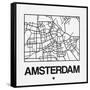White Map of Amsterdam-NaxArt-Framed Stretched Canvas